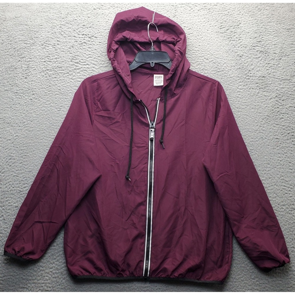 PINK Victoria's Secret Windbreaker Jacket Women XS Purple Casual Hooded Full Zip